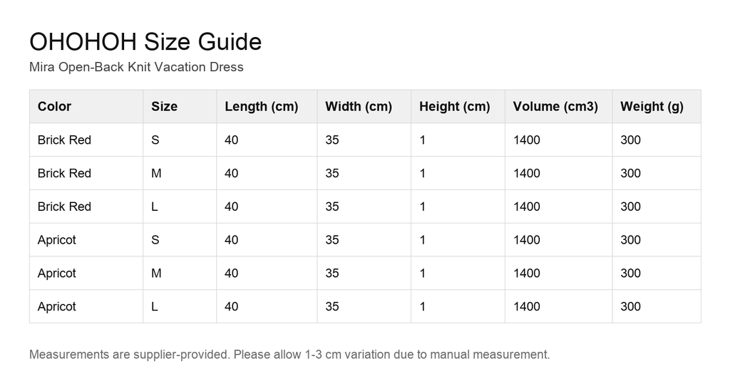 Mira Open-Back Knit Vacation Dress size guide