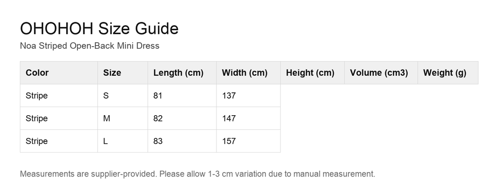 Noa Striped Open-Back Mini Dress size guide