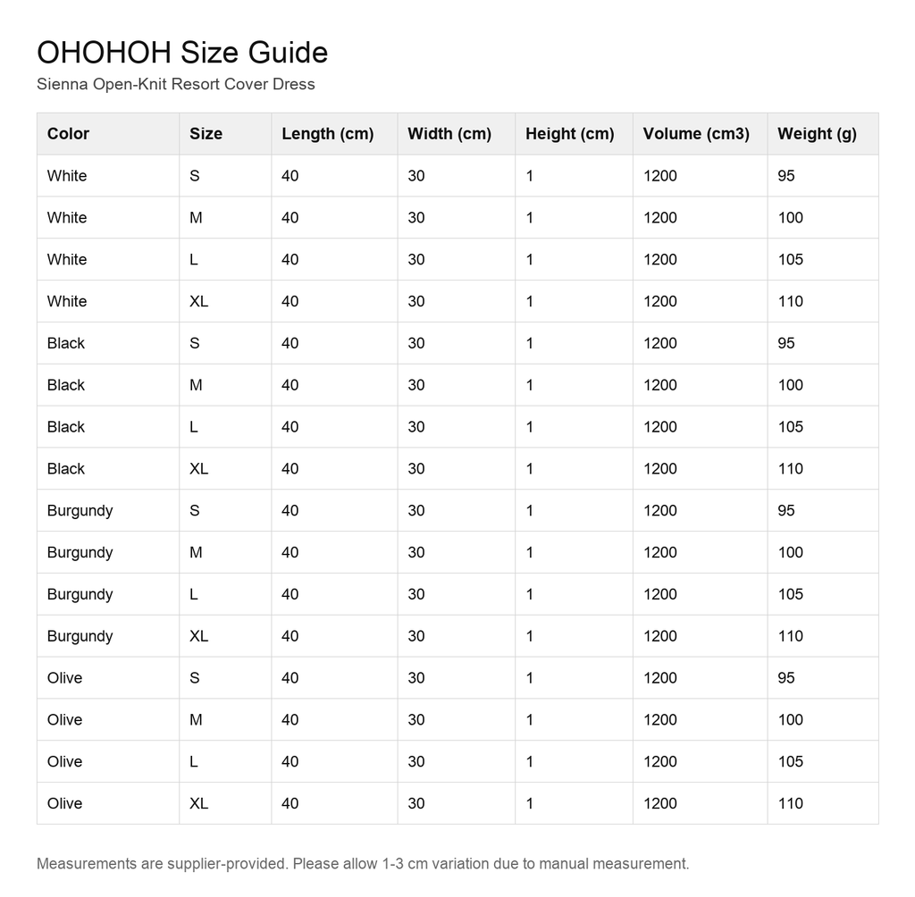 Sienna Open-Knit Resort Cover Dress size guide