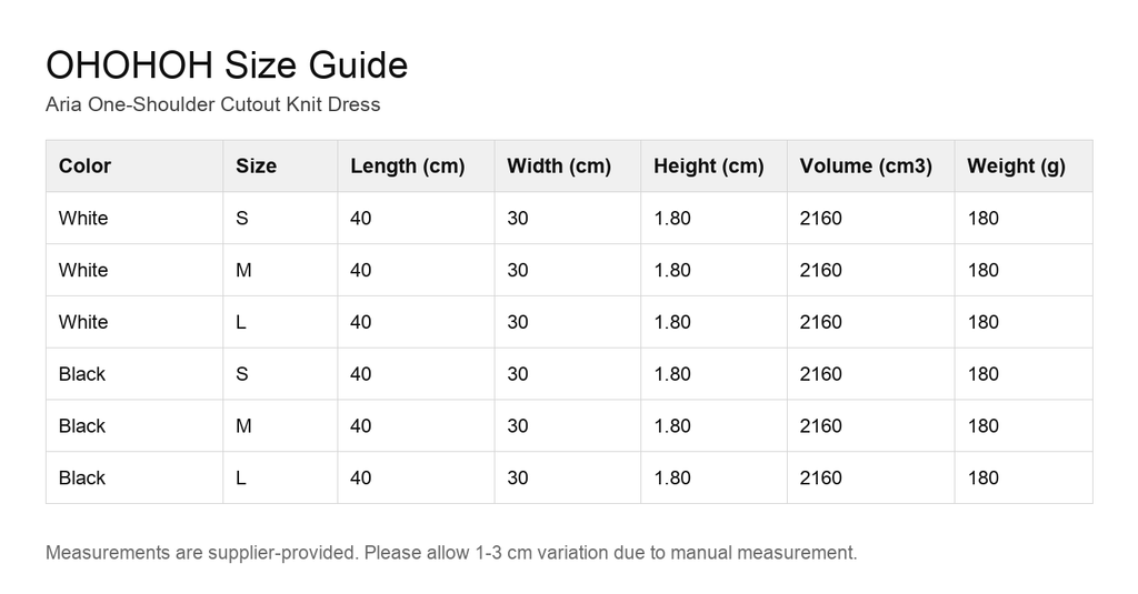 Aria One-Shoulder Cutout Knit Dress size guide