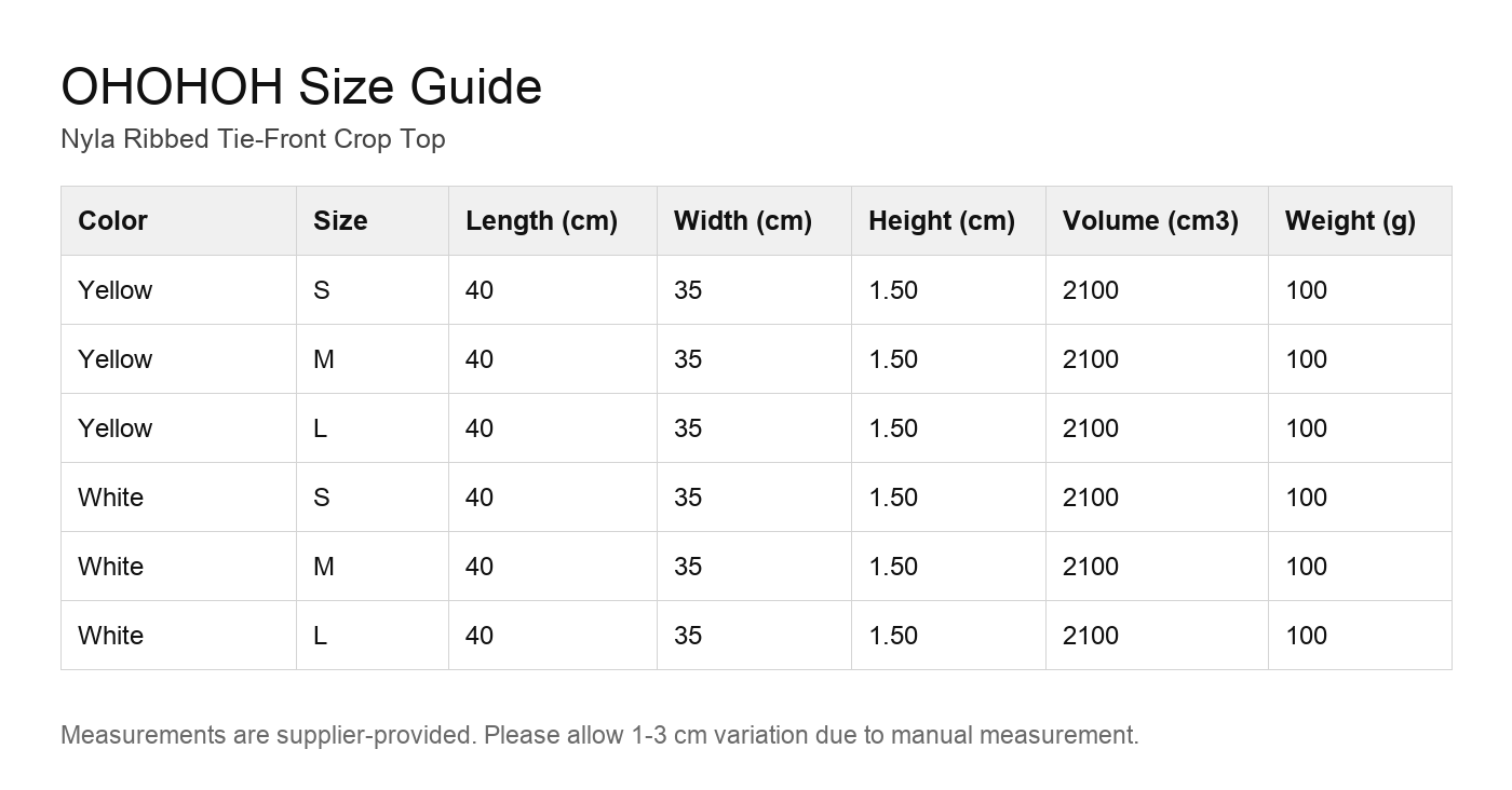 Nyla Ribbed Tie-Front Crop Top size guide