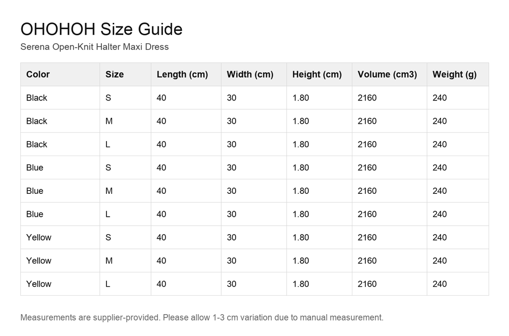 Serena Open-Knit Halter Maxi Dress size guide