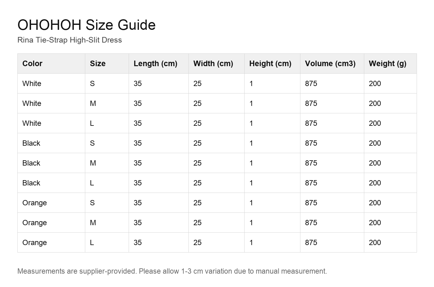 Rina Tie-Strap High-Slit Dress size guide