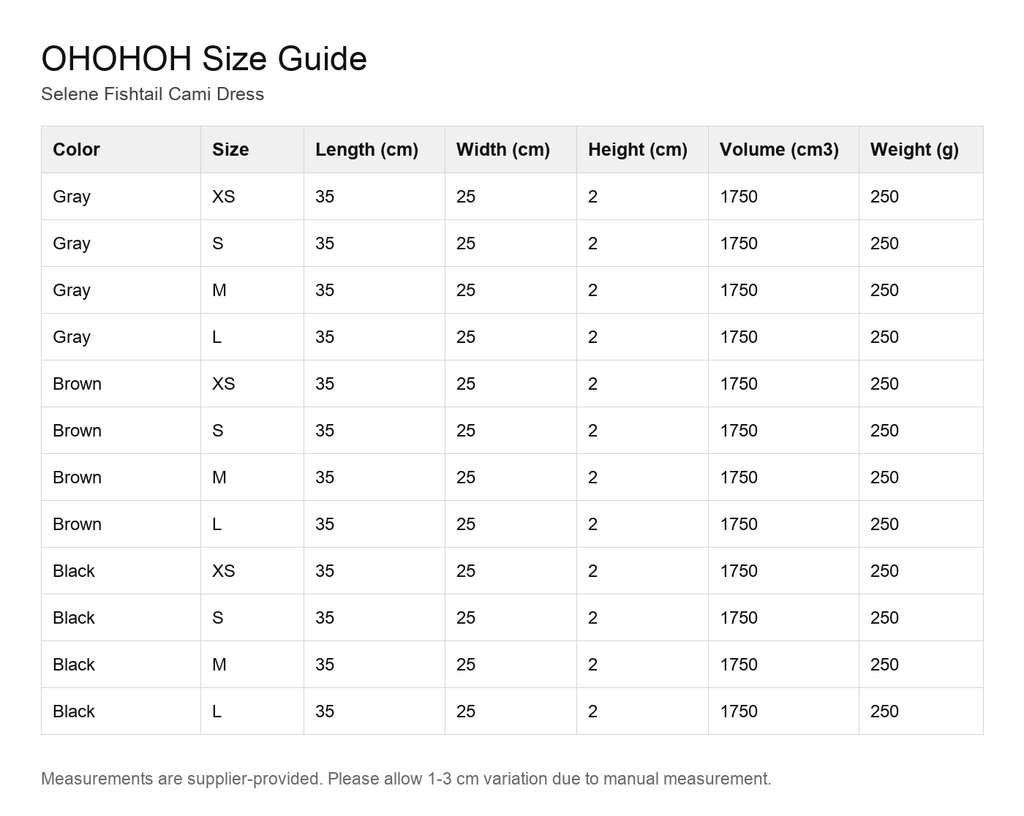 Selene Fishtail Cami Dress size guide