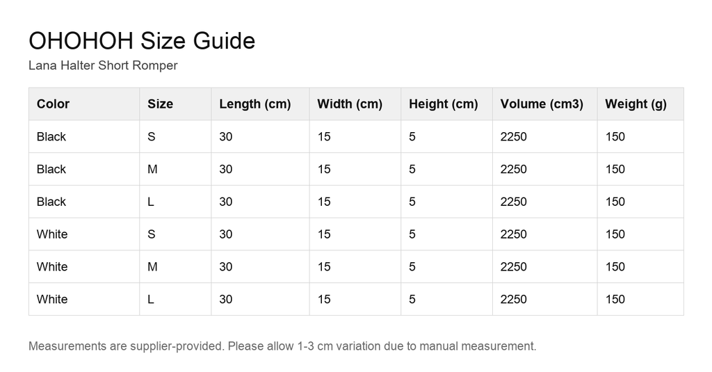 Lana Halter Short Romper size guide