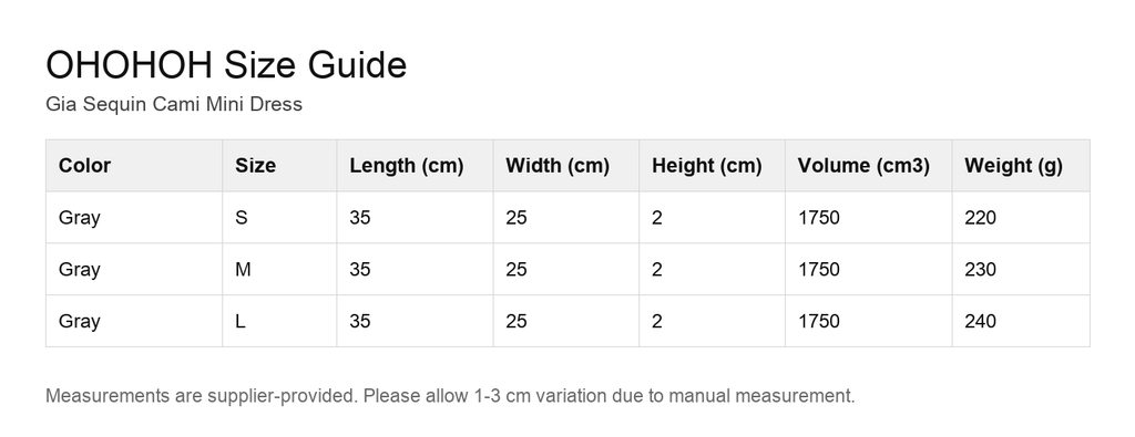 Gia Sequin Cami Mini Dress size guide