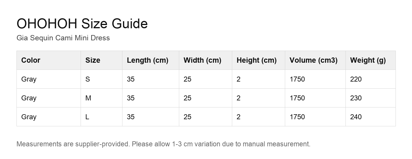 Gia Sequin Cami Mini Dress size guide