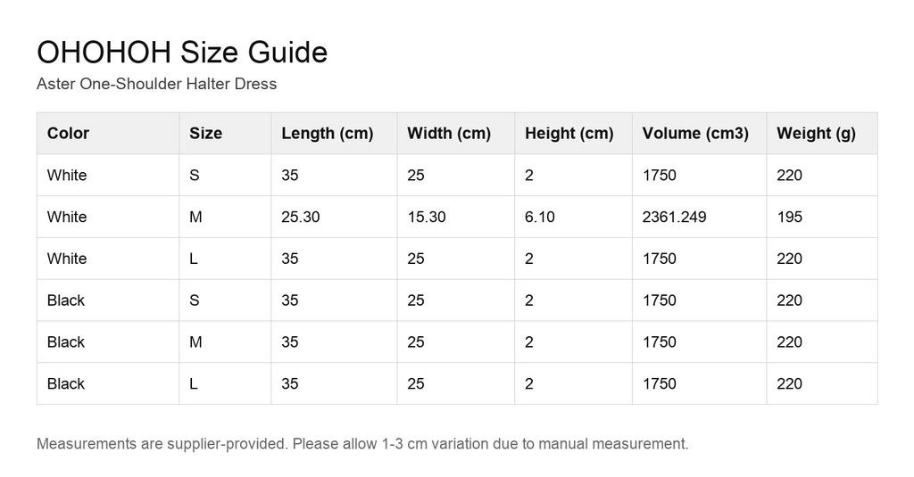 Aster One-Shoulder Halter Dress size guide