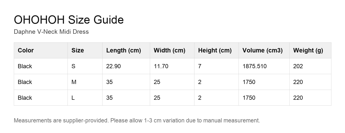 Daphne V-Neck Midi Dress size guide