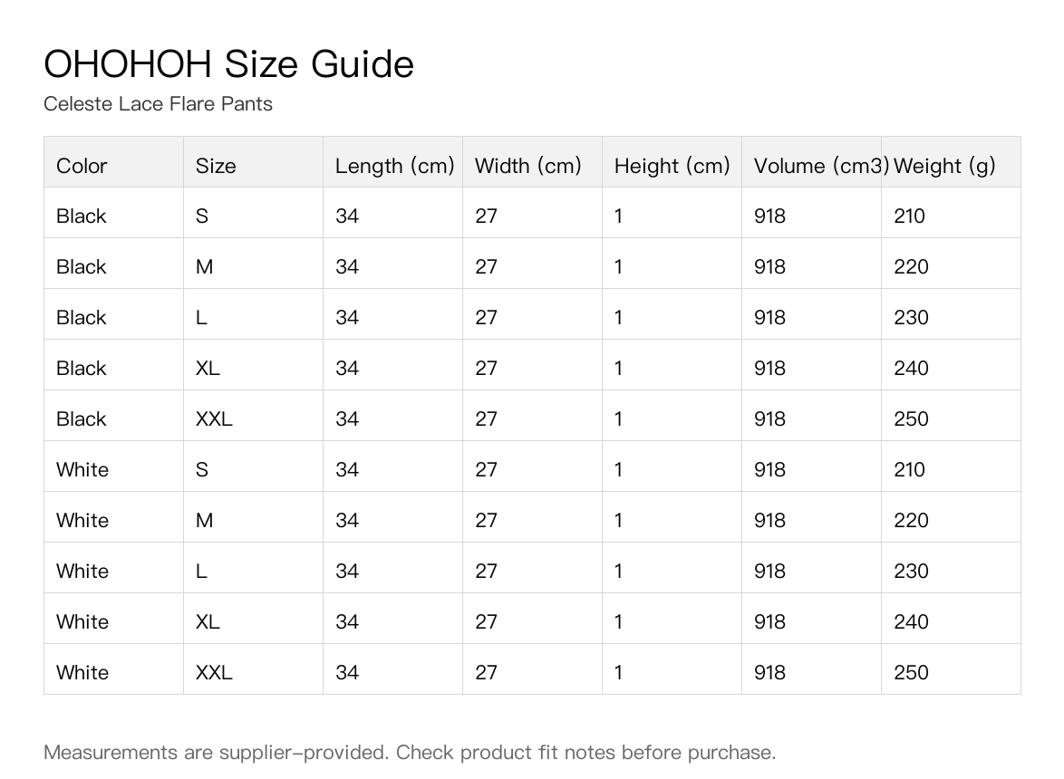 Celeste Lace Flare Pants size guide