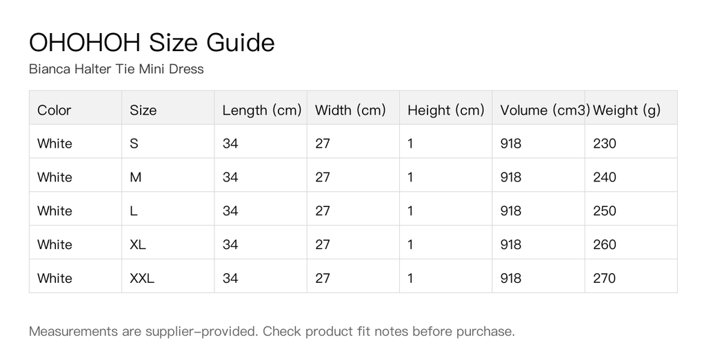 Bianca Halter Tie Mini Dress size guide
