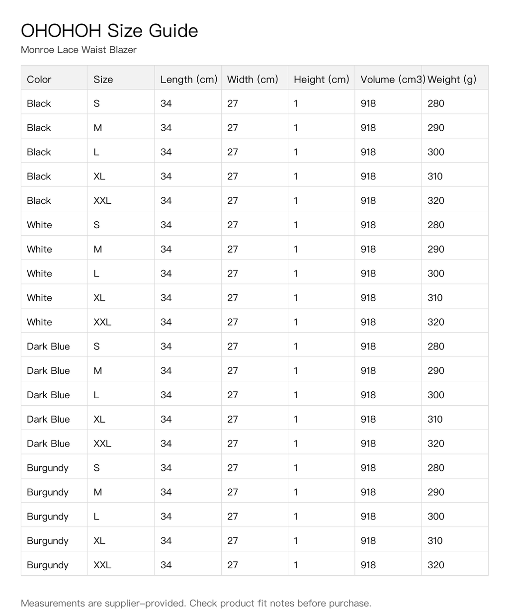Monroe Lace Waist Blazer size guide