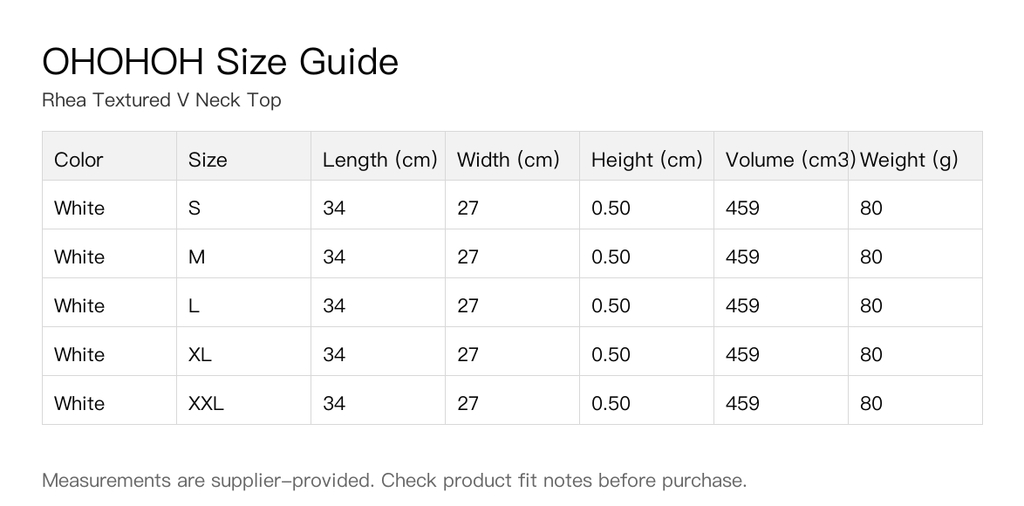 Rhea Textured V Neck Top size guide
