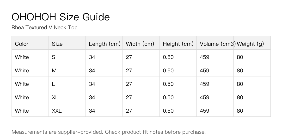 Rhea Textured V Neck Top size guide