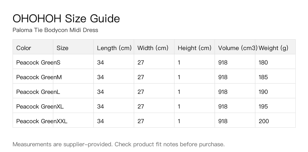 Paloma Tie Bodycon Midi Dress size guide