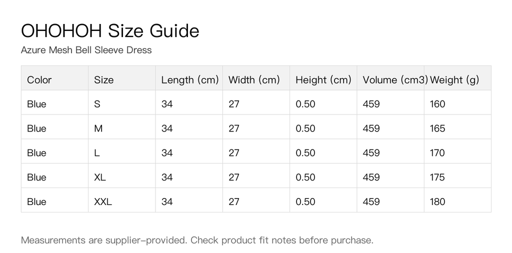 Azure Mesh Bell Sleeve Dress size guide