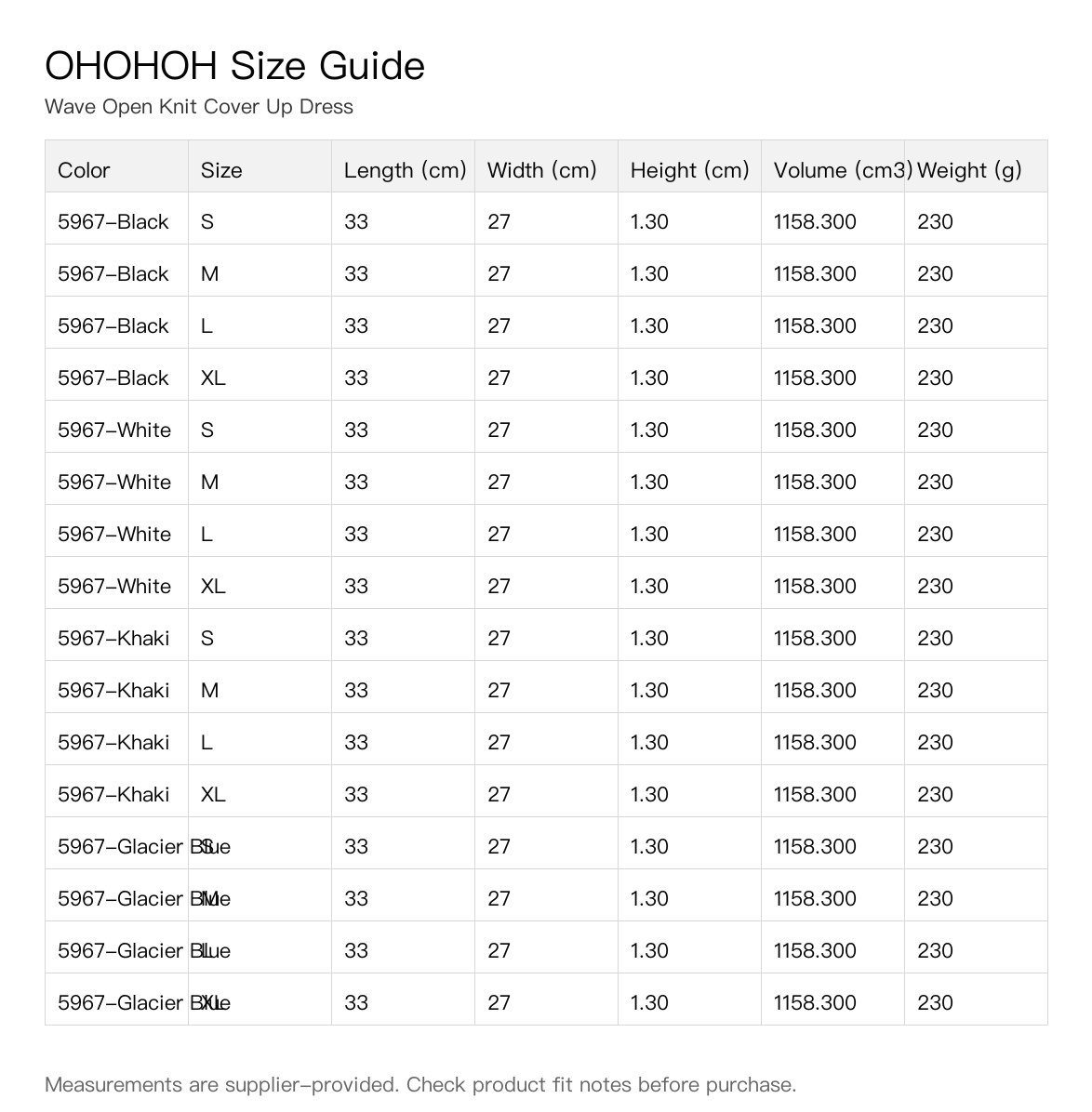 Wave Open Knit Cover Up Dress size guide