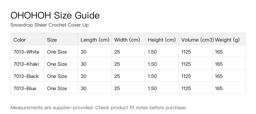 Snowdrop Sheer Crochet Cover Up size guide