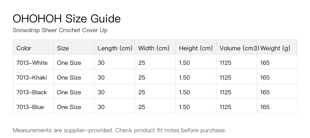 Snowdrop Sheer Crochet Cover Up size guide