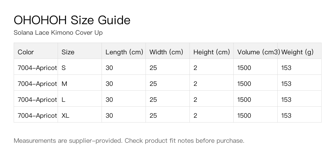 Solana Lace Kimono Cover Up size guide