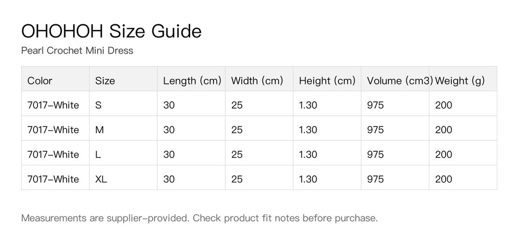 Pearl Crochet Mini Dress size guide