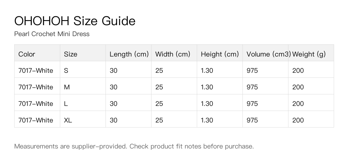 Pearl Crochet Mini Dress size guide
