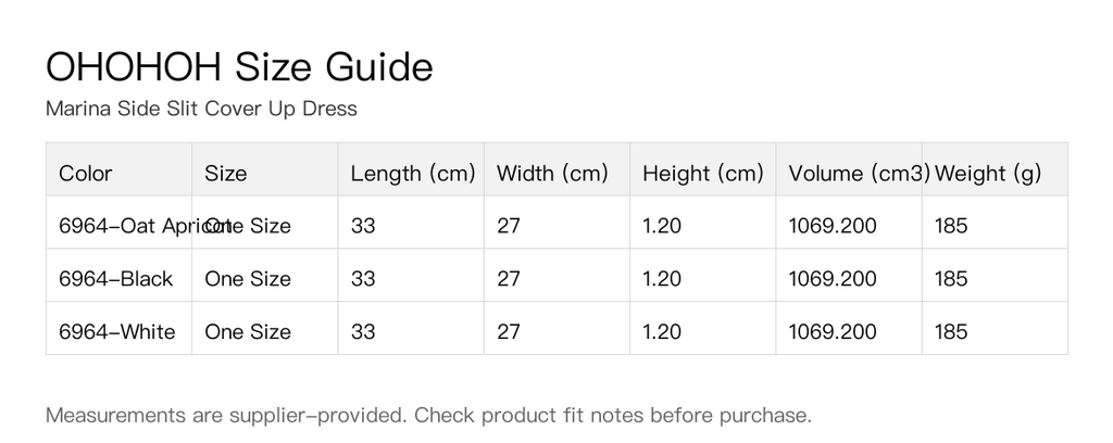 Marina Side Slit Cover Up Dress size guide