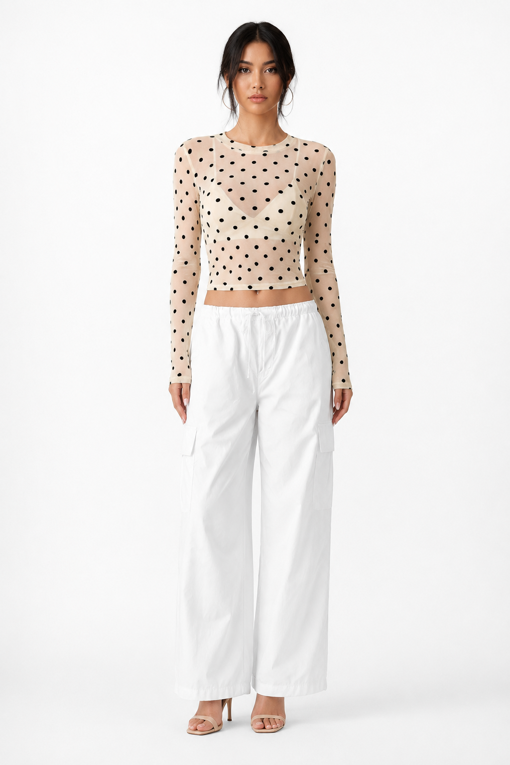 Dove Dot Mesh Long Sleeve Top front view