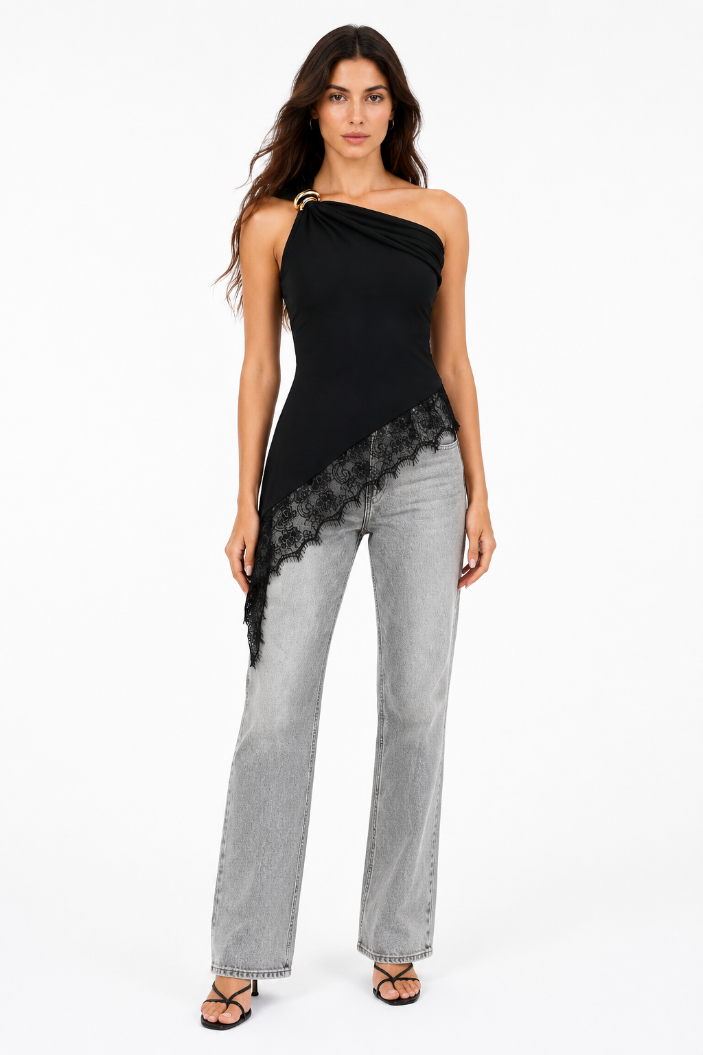 Mika Asymmetric Lace Tank front view