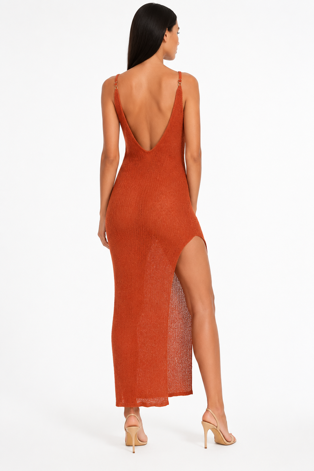 Mira Open-Back Knit Vacation Dress back view