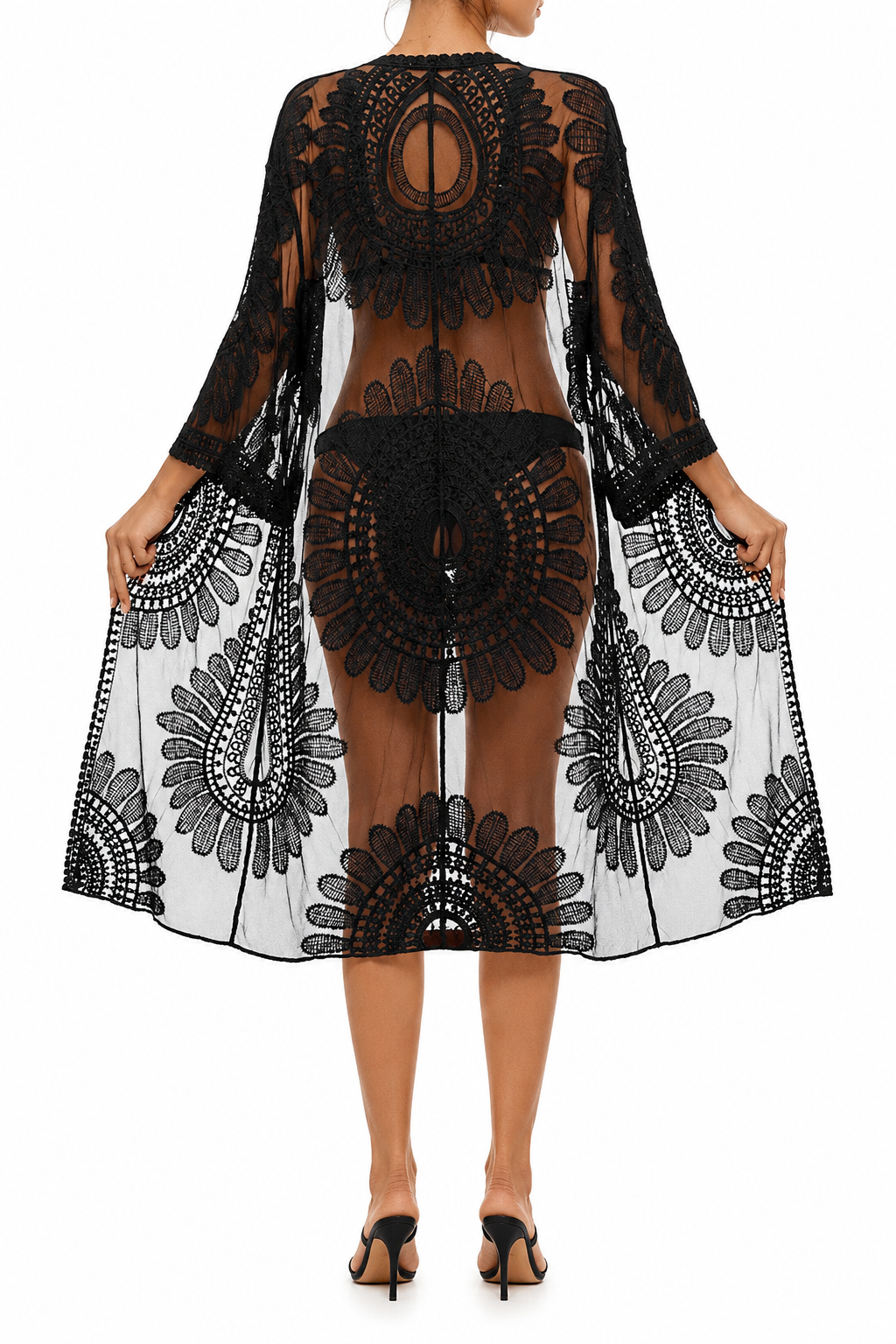 Liora Embroidered Lace Kimono back view