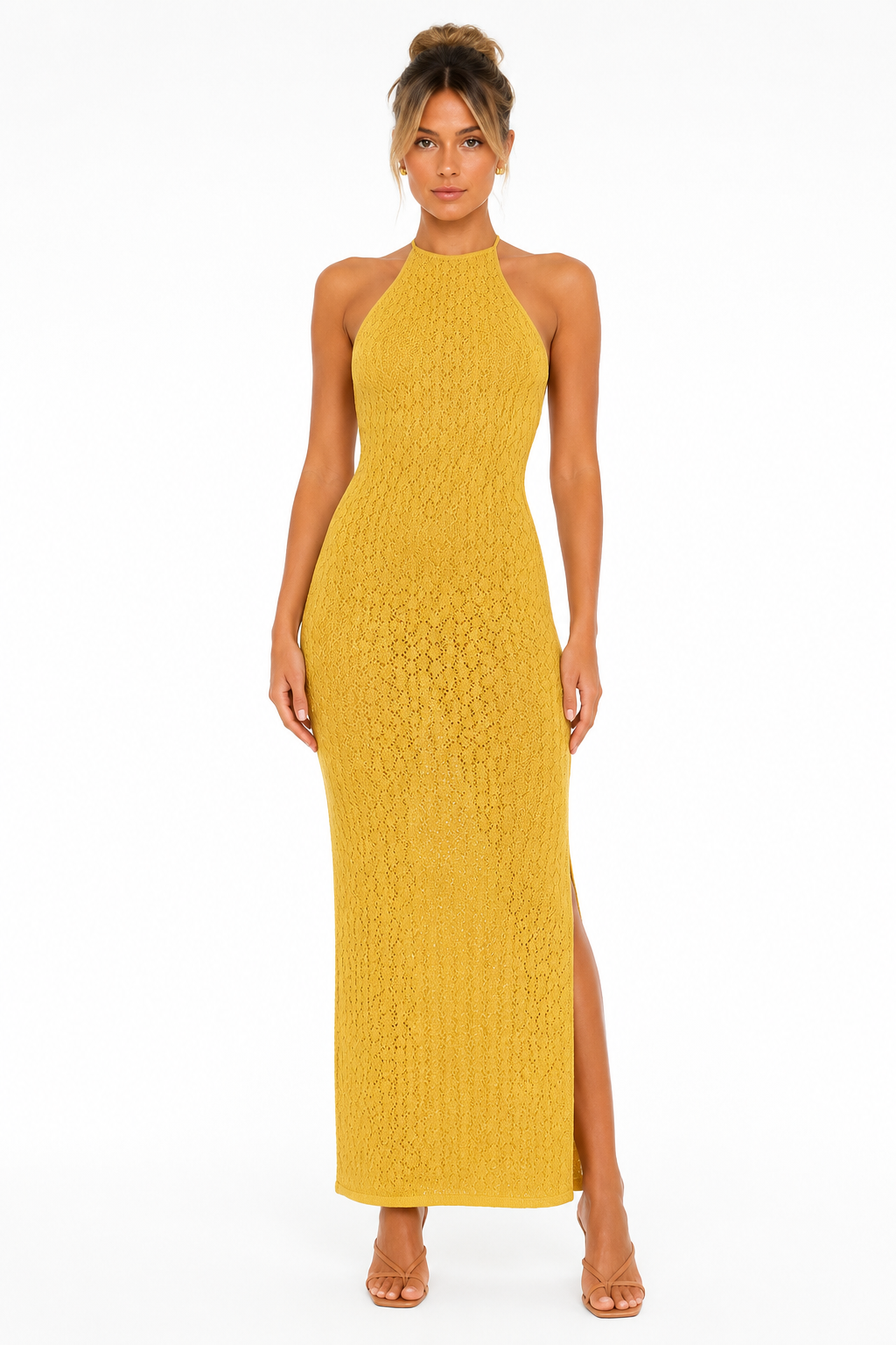 Serena Open-Knit Halter Maxi Dress front view