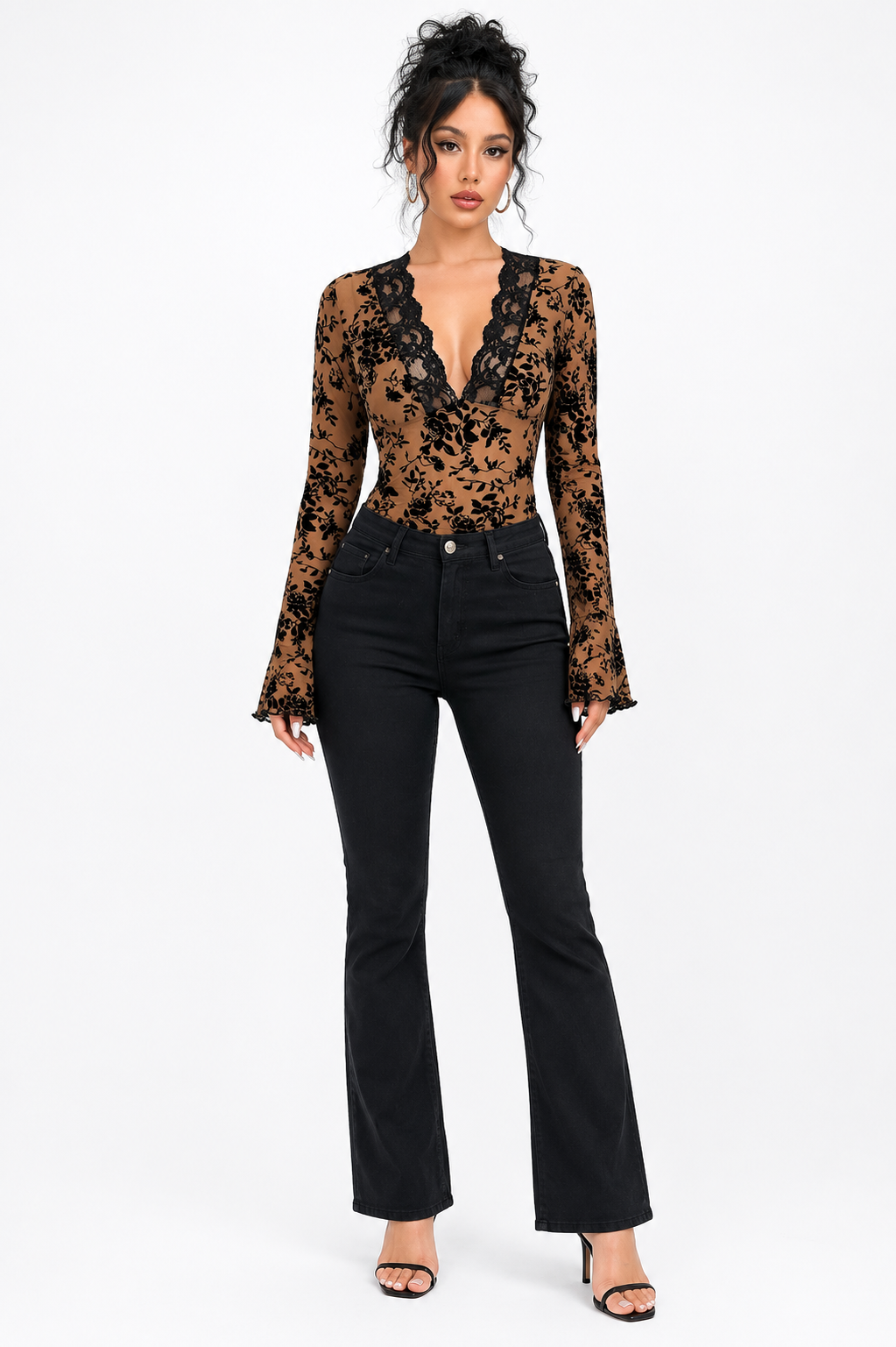 Vella Lace Bell Sleeve Top front view