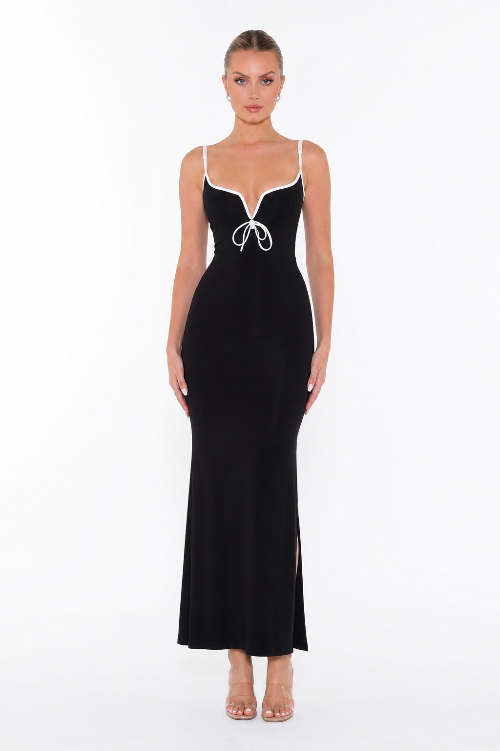 Daphne V-Neck Midi Dress front view