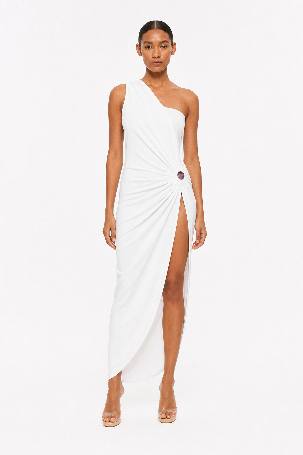 Aster One-Shoulder Halter Dress front view