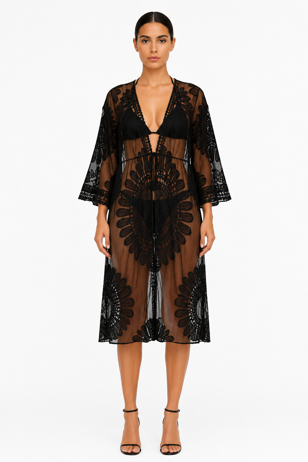 Liora Embroidered Lace Kimono front view
