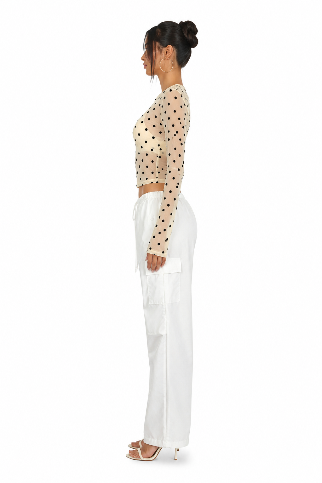 Dove Dot Mesh Long Sleeve Top side view